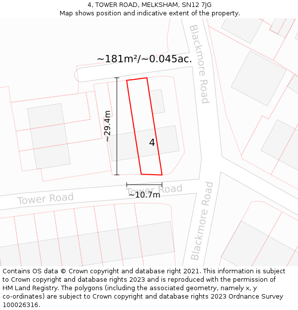 4, TOWER ROAD, MELKSHAM, SN12 7JG: Plot and title map