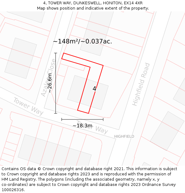 4, TOWER WAY, DUNKESWELL, HONITON, EX14 4XR: Plot and title map