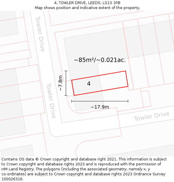 4, TOWLER DRIVE, LEEDS, LS13 1PB: Plot and title map