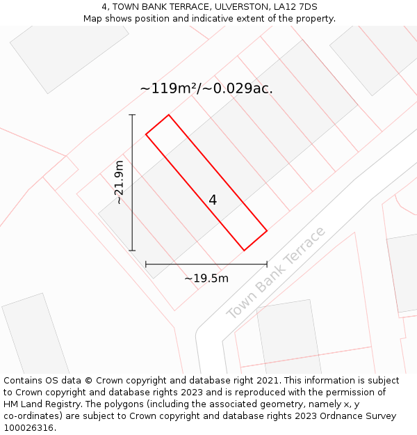 4, TOWN BANK TERRACE, ULVERSTON, LA12 7DS: Plot and title map