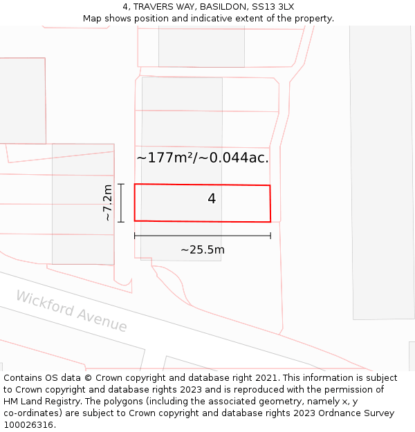 4, TRAVERS WAY, BASILDON, SS13 3LX: Plot and title map