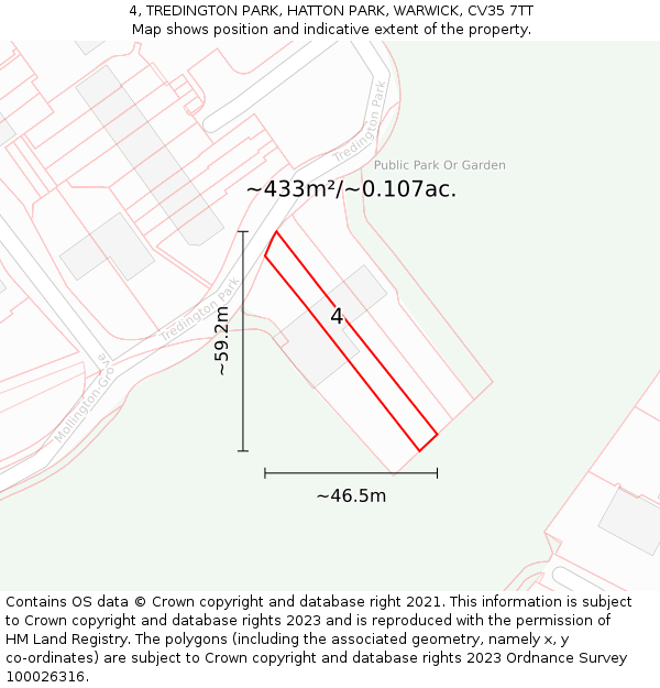 4, TREDINGTON PARK, HATTON PARK, WARWICK, CV35 7TT: Plot and title map