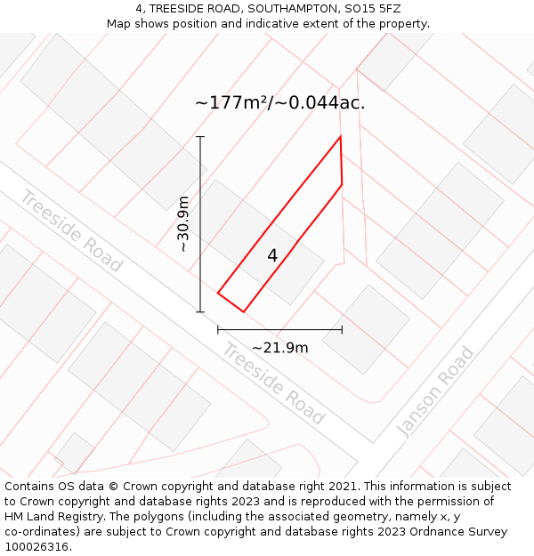 4, TREESIDE ROAD, SOUTHAMPTON, SO15 5FZ: Plot and title map