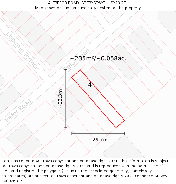 4, TREFOR ROAD, ABERYSTWYTH, SY23 2EH: Plot and title map