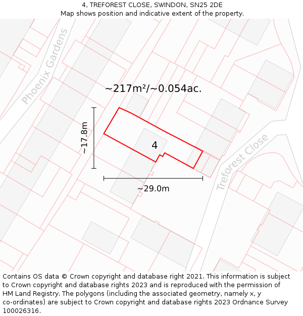4, TREFOREST CLOSE, SWINDON, SN25 2DE: Plot and title map