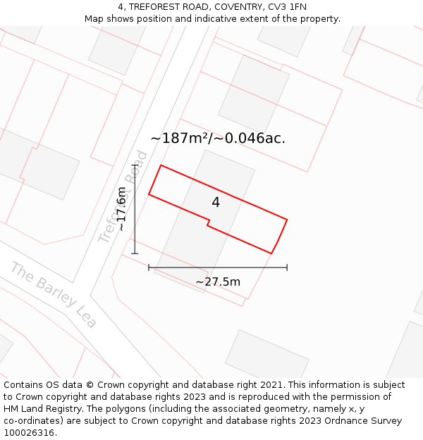 4, TREFOREST ROAD, COVENTRY, CV3 1FN: Plot and title map