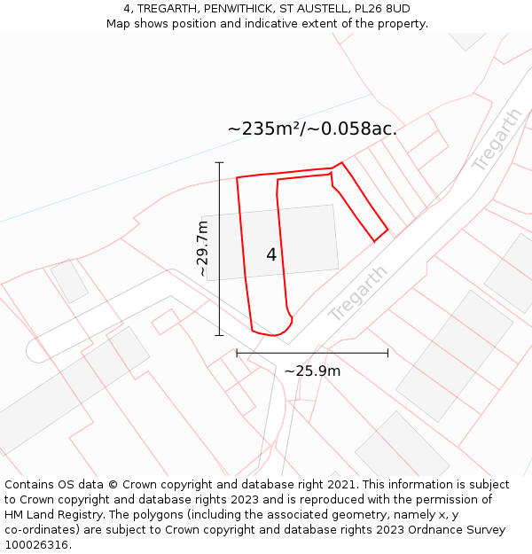 4, TREGARTH, PENWITHICK, ST AUSTELL, PL26 8UD: Plot and title map