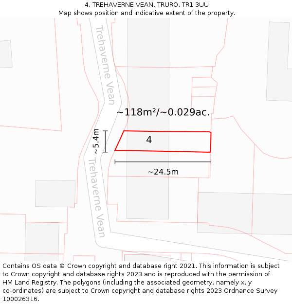 4, TREHAVERNE VEAN, TRURO, TR1 3UU: Plot and title map