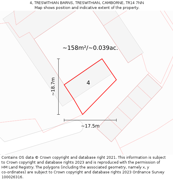 4, TRESWITHIAN BARNS, TRESWITHIAN, CAMBORNE, TR14 7NN: Plot and title map