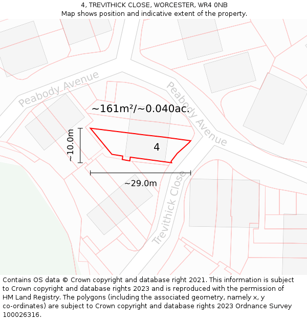 4, TREVITHICK CLOSE, WORCESTER, WR4 0NB: Plot and title map