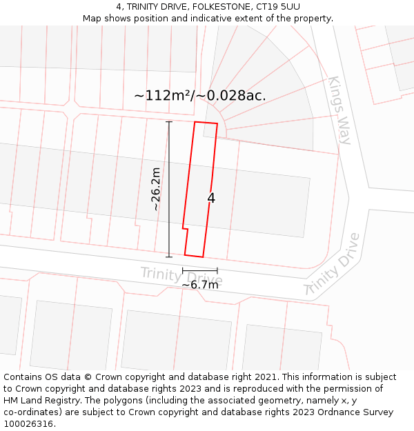 4, TRINITY DRIVE, FOLKESTONE, CT19 5UU: Plot and title map