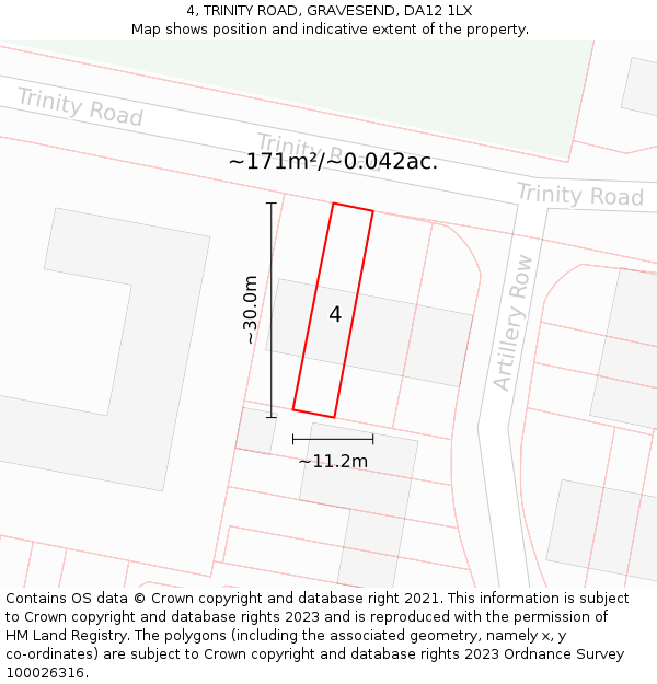 4, TRINITY ROAD, GRAVESEND, DA12 1LX: Plot and title map