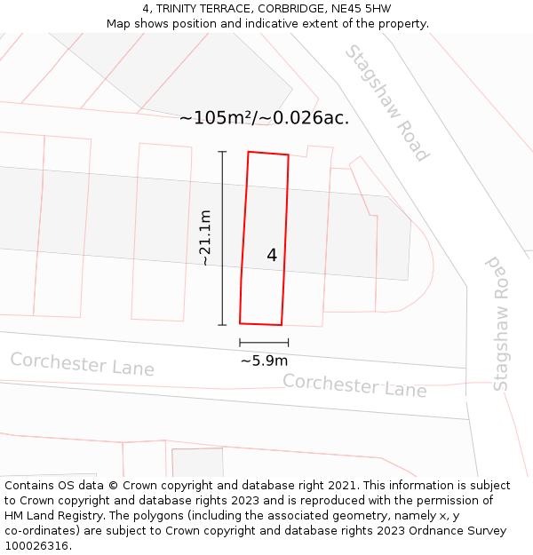 4, TRINITY TERRACE, CORBRIDGE, NE45 5HW: Plot and title map