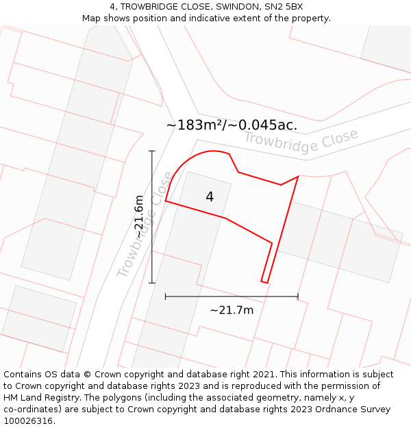 4, TROWBRIDGE CLOSE, SWINDON, SN2 5BX: Plot and title map