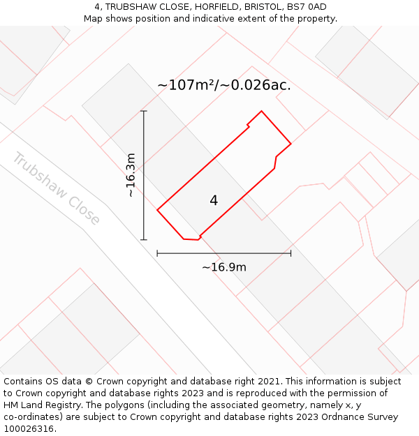 4, TRUBSHAW CLOSE, HORFIELD, BRISTOL, BS7 0AD: Plot and title map