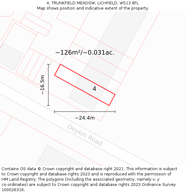 4, TRUNKFIELD MEADOW, LICHFIELD, WS13 8FL: Plot and title map