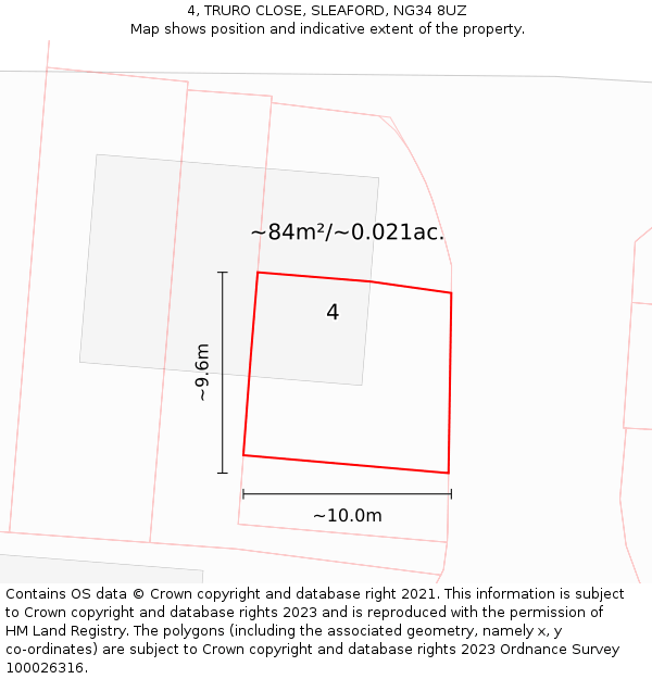 4, TRURO CLOSE, SLEAFORD, NG34 8UZ: Plot and title map