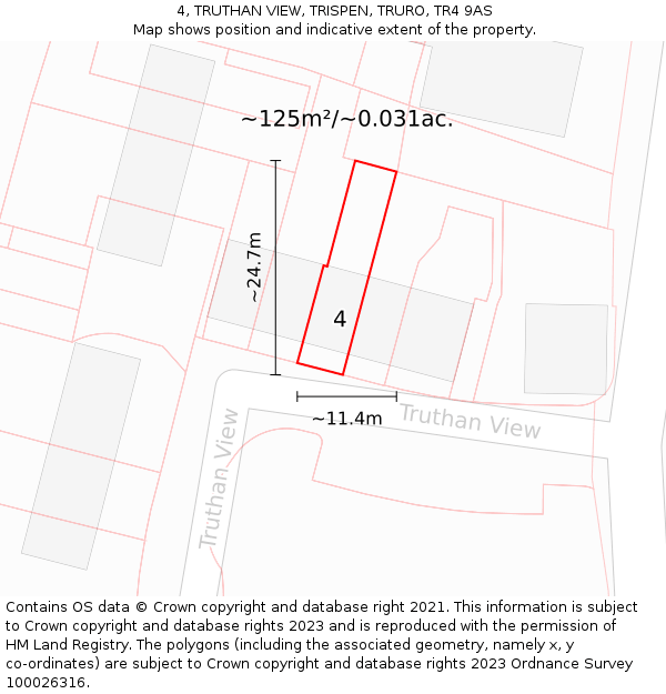 4, TRUTHAN VIEW, TRISPEN, TRURO, TR4 9AS: Plot and title map