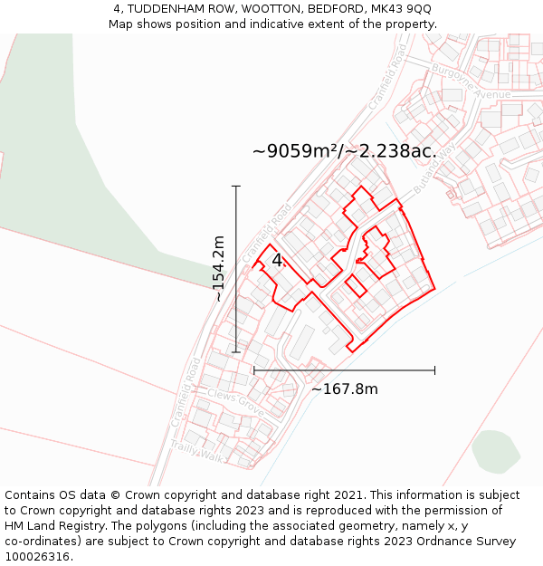 4, TUDDENHAM ROW, WOOTTON, BEDFORD, MK43 9QQ: Plot and title map