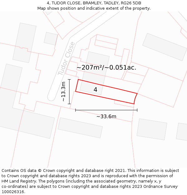 4, TUDOR CLOSE, BRAMLEY, TADLEY, RG26 5DB: Plot and title map