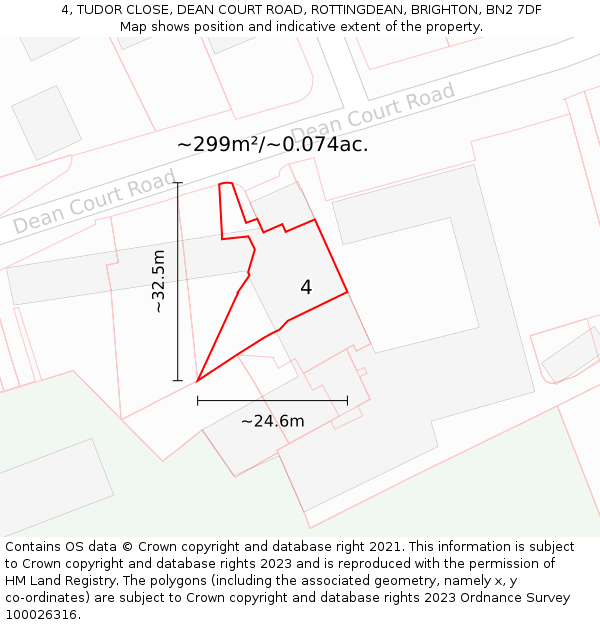 4, TUDOR CLOSE, DEAN COURT ROAD, ROTTINGDEAN, BRIGHTON, BN2 7DF: Plot and title map