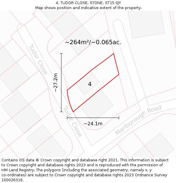 4, TUDOR CLOSE, STONE, ST15 0JY: Plot and title map
