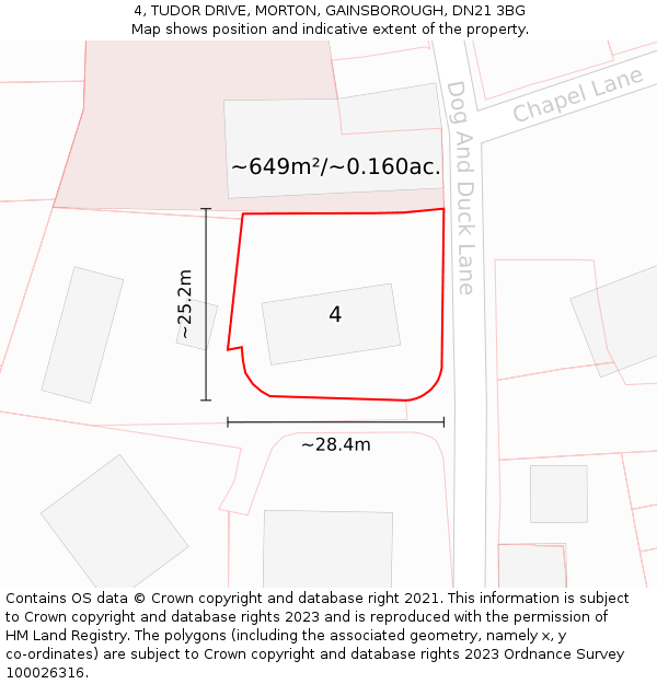 4, TUDOR DRIVE, MORTON, GAINSBOROUGH, DN21 3BG: Plot and title map