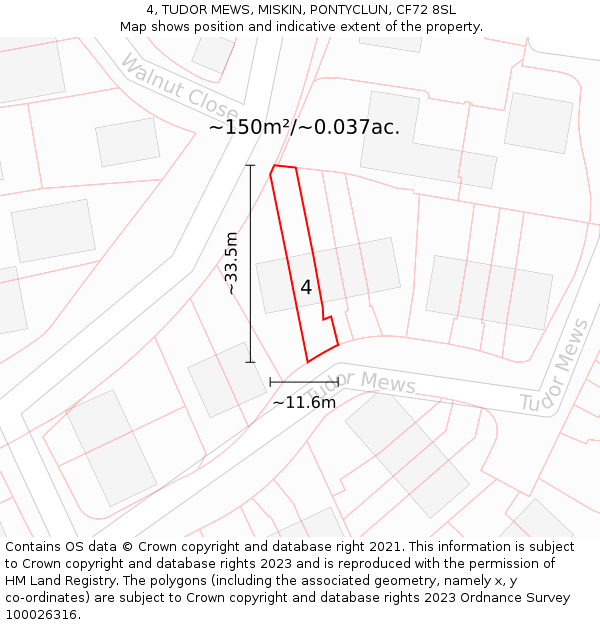 4, TUDOR MEWS, MISKIN, PONTYCLUN, CF72 8SL: Plot and title map