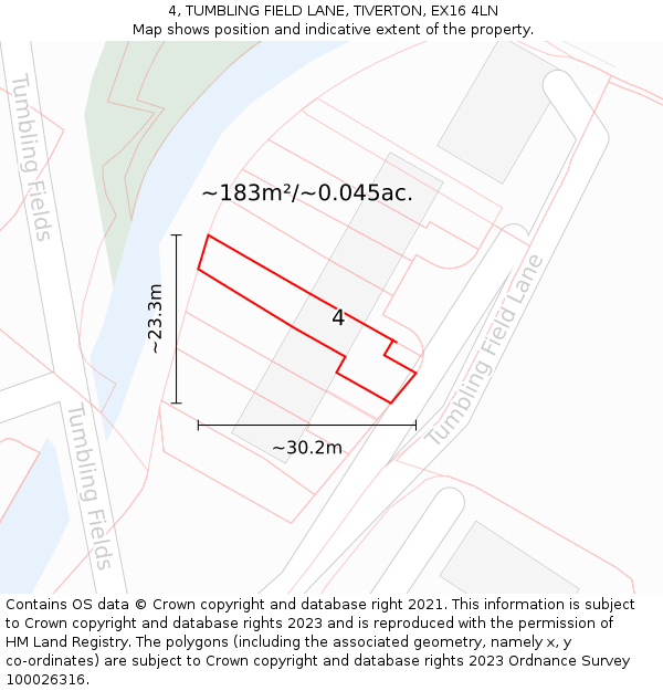 4, TUMBLING FIELD LANE, TIVERTON, EX16 4LN: Plot and title map