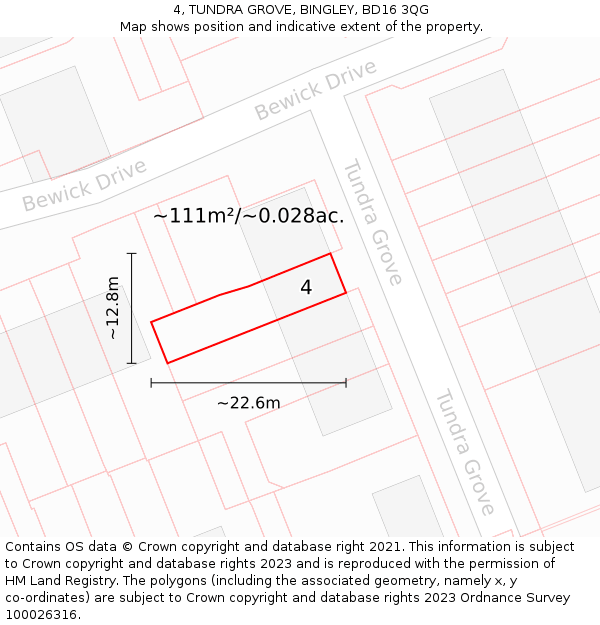 4, TUNDRA GROVE, BINGLEY, BD16 3QG: Plot and title map