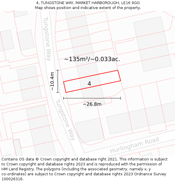 4, TUNGSTONE WAY, MARKET HARBOROUGH, LE16 9GG: Plot and title map