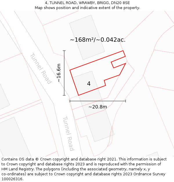 4, TUNNEL ROAD, WRAWBY, BRIGG, DN20 8SE: Plot and title map