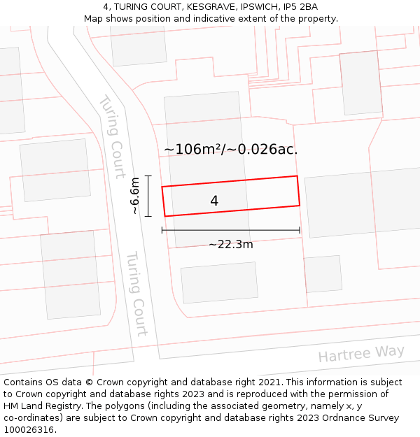4, TURING COURT, KESGRAVE, IPSWICH, IP5 2BA: Plot and title map