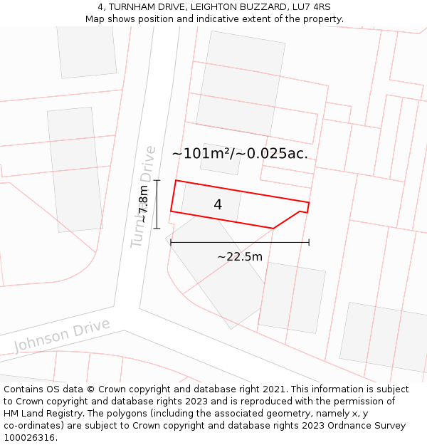 4, TURNHAM DRIVE, LEIGHTON BUZZARD, LU7 4RS: Plot and title map
