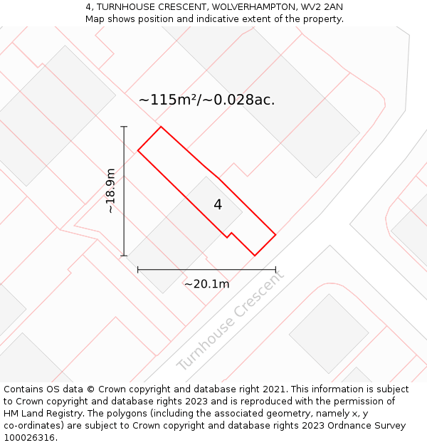 4, TURNHOUSE CRESCENT, WOLVERHAMPTON, WV2 2AN: Plot and title map