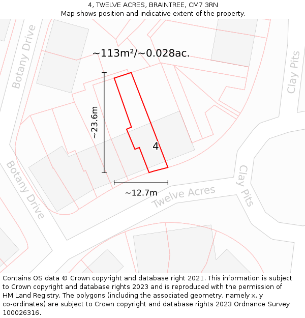 4, TWELVE ACRES, BRAINTREE, CM7 3RN: Plot and title map