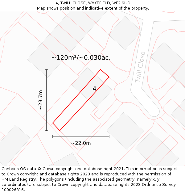 4, TWILL CLOSE, WAKEFIELD, WF2 9UD: Plot and title map
