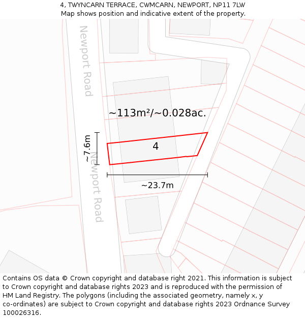 4, TWYNCARN TERRACE, CWMCARN, NEWPORT, NP11 7LW: Plot and title map