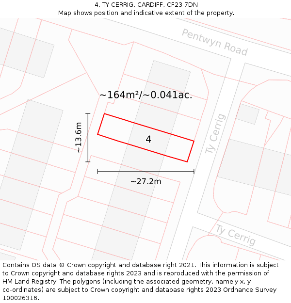4, TY CERRIG, CARDIFF, CF23 7DN: Plot and title map