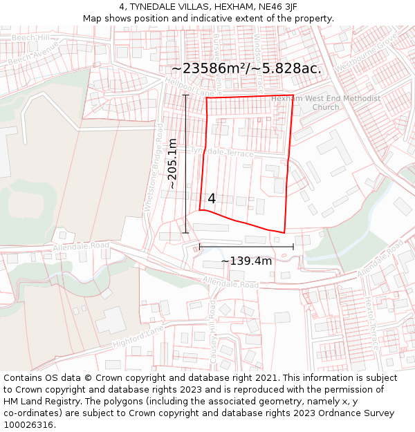 4, TYNEDALE VILLAS, HEXHAM, NE46 3JF: Plot and title map
