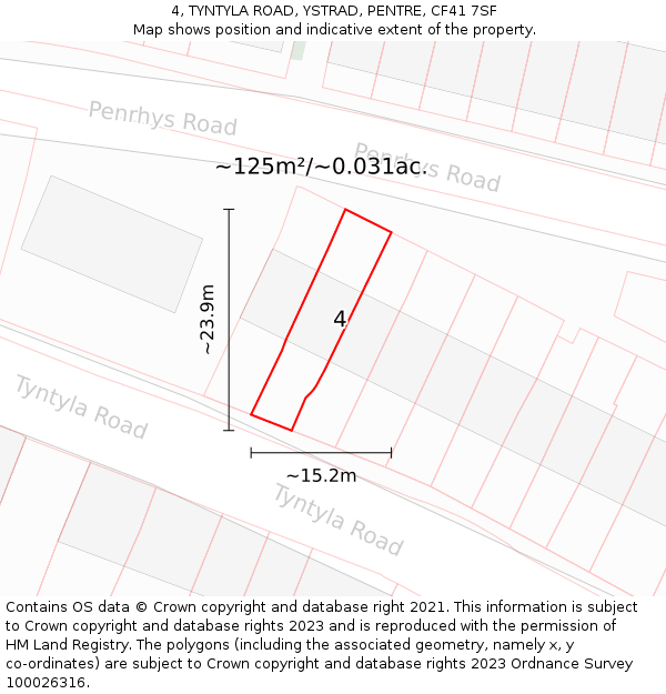 4, TYNTYLA ROAD, YSTRAD, PENTRE, CF41 7SF: Plot and title map
