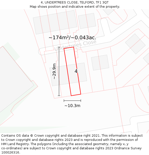 4, UNDERTREES CLOSE, TELFORD, TF1 3QT: Plot and title map