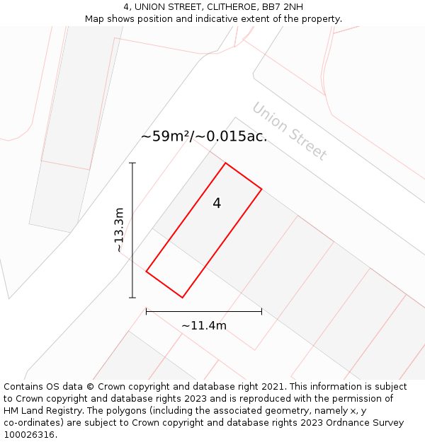 4, UNION STREET, CLITHEROE, BB7 2NH: Plot and title map