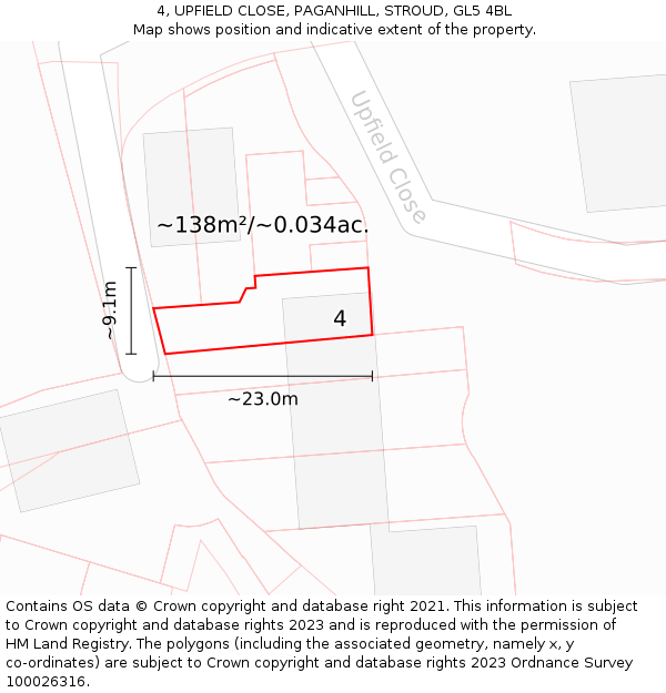 4, UPFIELD CLOSE, PAGANHILL, STROUD, GL5 4BL: Plot and title map