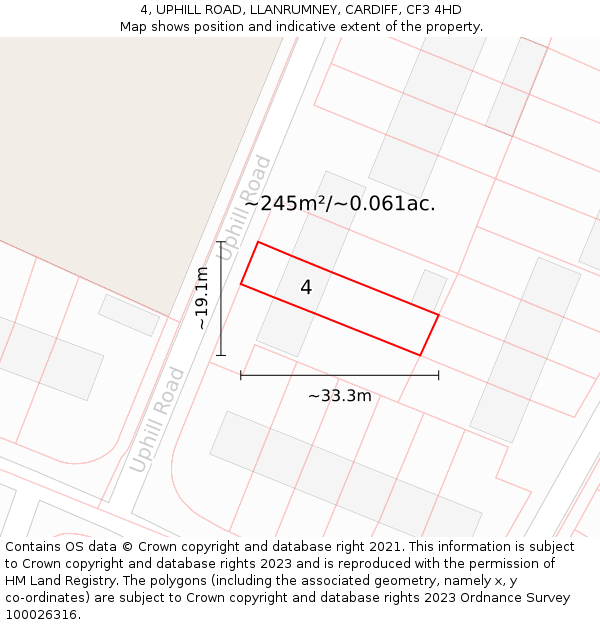 4, UPHILL ROAD, LLANRUMNEY, CARDIFF, CF3 4HD: Plot and title map
