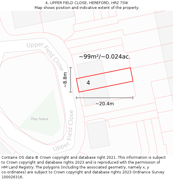 4, UPPER FIELD CLOSE, HEREFORD, HR2 7SW: Plot and title map