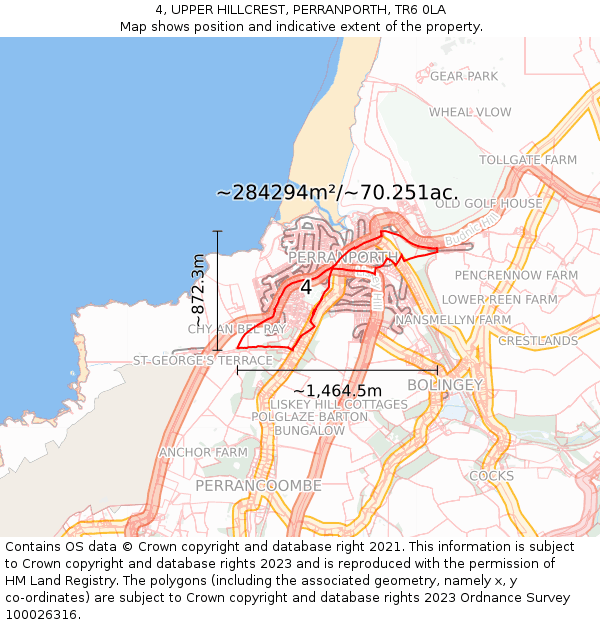4, UPPER HILLCREST, PERRANPORTH, TR6 0LA: Plot and title map