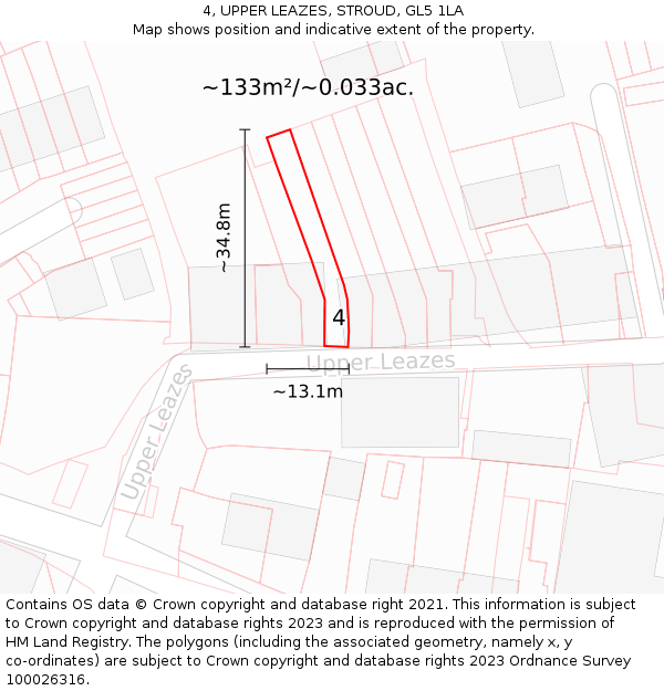 4, UPPER LEAZES, STROUD, GL5 1LA: Plot and title map