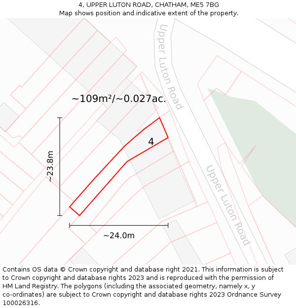 4, UPPER LUTON ROAD, CHATHAM, ME5 7BG: Plot and title map