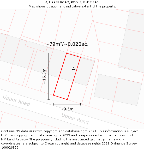 4, UPPER ROAD, POOLE, BH12 3AN: Plot and title map